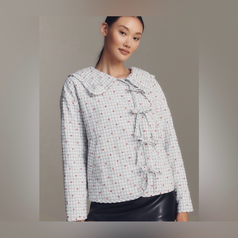 Anthropologie The Hazel heart print quilt jacket L NWOT